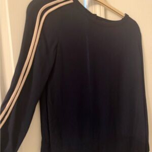 J. Crew Navy Top with Striped Sleeves